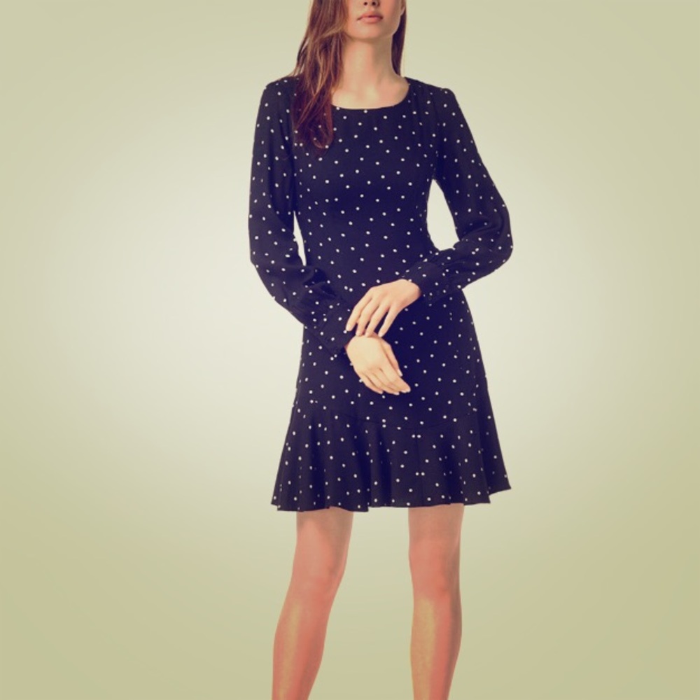 Ruffled hem fit and flare black/ white polkadot